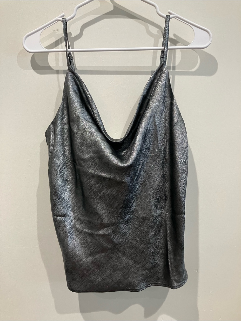 NWT Silver Shimmer Metallic Cowl Neck Camisole